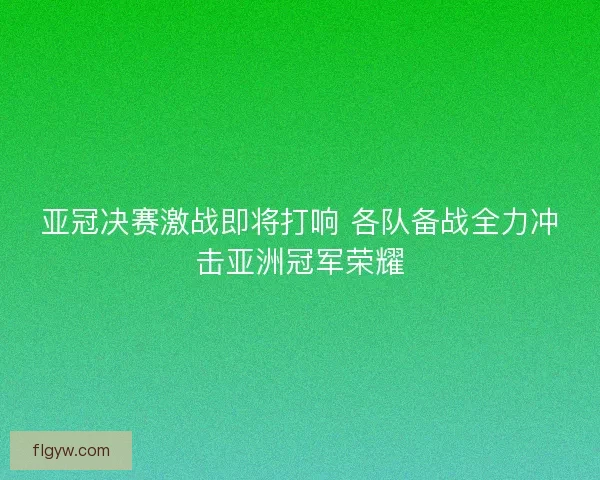 亚冠决赛激战即将打响 各队备战全力冲击亚洲冠军荣耀