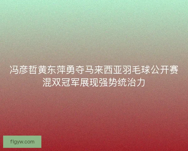 冯彦哲黄东萍勇夺马来西亚羽毛球公开赛混双冠军展现强势统治力